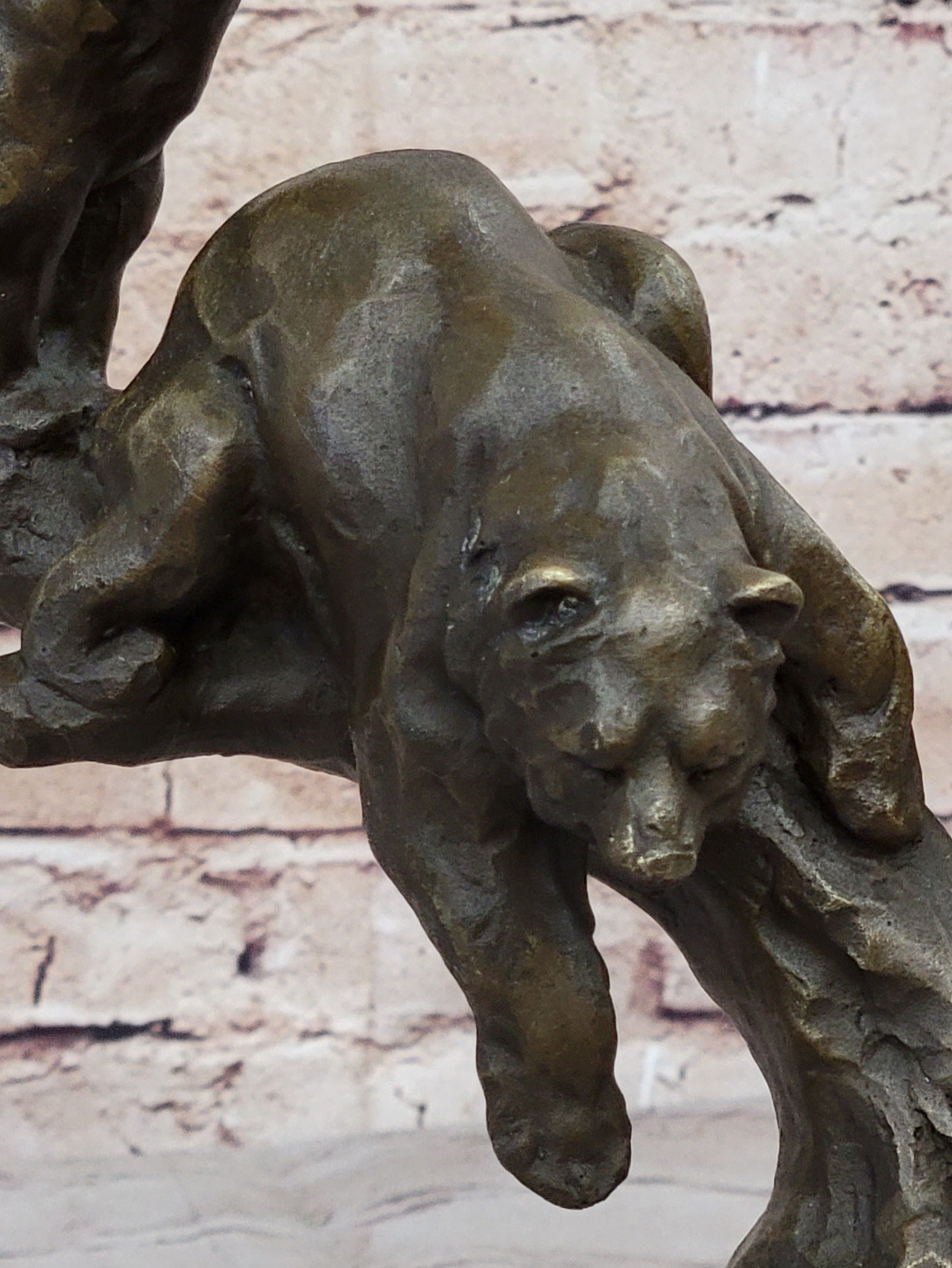 Green Patina Bear Family on Tree Stump Bronze Sculpture