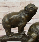 Green Patina Bear Family on Tree Stump Bronze Sculpture