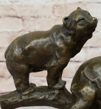 Green Patina Bear Family on Tree Stump Bronze Sculpture