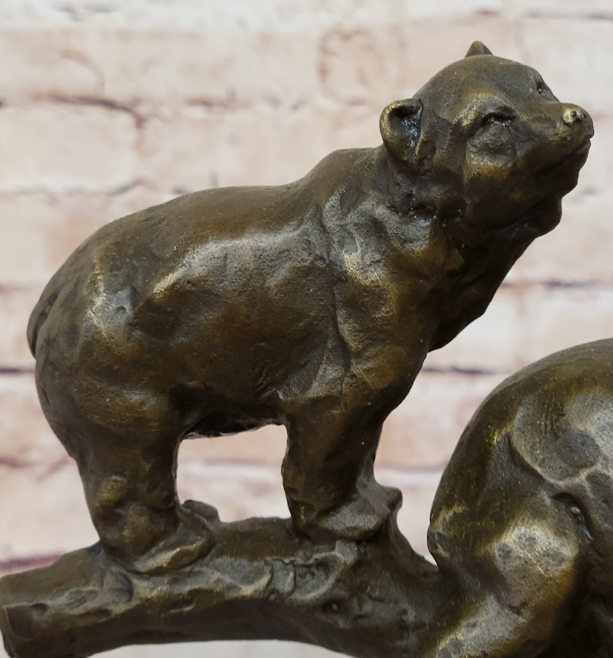 Green Patina Bear Family on Tree Stump Bronze Sculpture