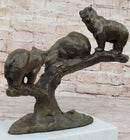 Green Patina Bear Family on Tree Stump Bronze Sculpture