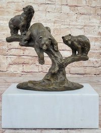 Green Patina Bear Family on Tree Stump Bronze Sculpture