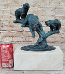 Bear Family on Tree Branch - Bronze Sculpture on Marble Base