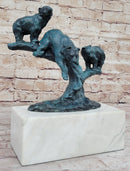 Bear Family on Tree Branch - Bronze Sculpture on Marble Base