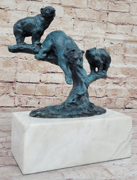 Bear Family on Tree Branch - Bronze Sculpture on Marble Base