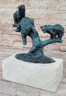 Bear Family on Tree Branch - Bronze Sculpture on Marble Base