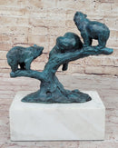 Bear Family on Tree Branch - Bronze Sculpture on Marble Base