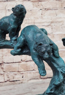 Bear Family on Tree Branch - Bronze Sculpture on Marble Base