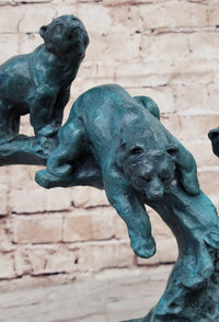 Bear Family on Tree Branch - Bronze Sculpture on Marble Base