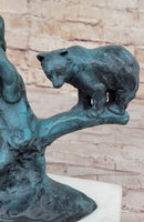 Bear Family on Tree Branch - Bronze Sculpture on Marble Base