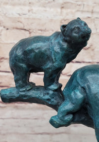 Bear Family on Tree Branch - Bronze Sculpture on Marble Base