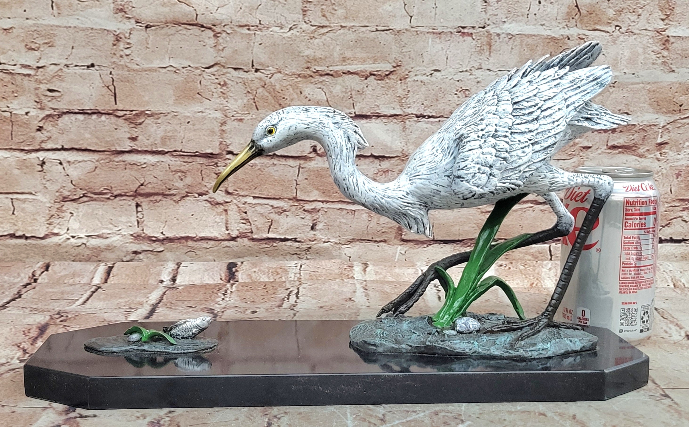 Signed Original Milo Egret/ Crane Bird Hunting Fish Bronze Sculpture statue