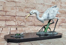 Signed Original Milo Egret/ Crane Bird Hunting Fish Bronze Sculpture statue