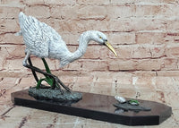 Signed Original Milo Egret/ Crane Bird Hunting Fish Bronze Sculpture statue