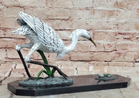 Signed Original Milo Egret/ Crane Bird Hunting Fish Bronze Sculpture statue