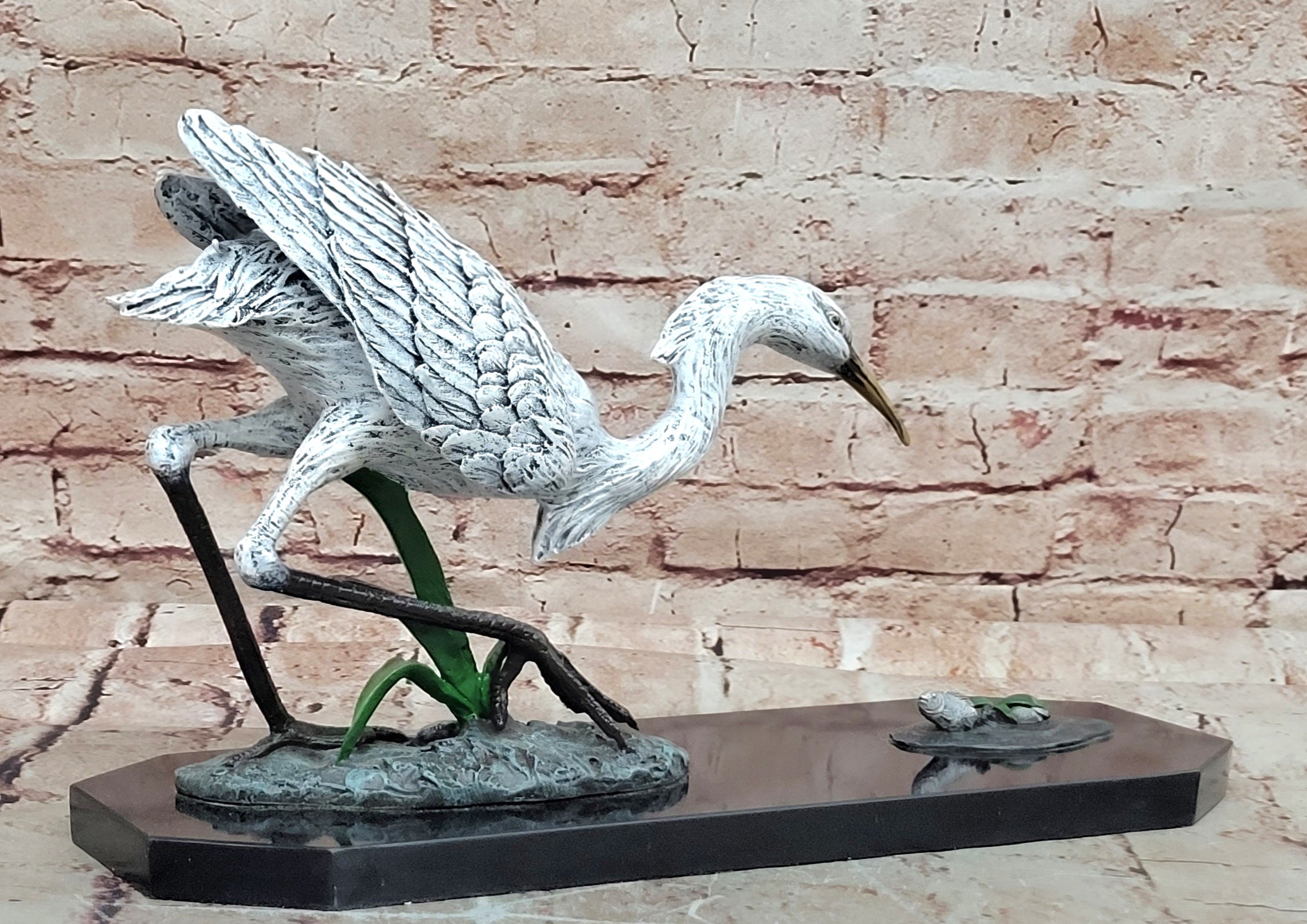 Signed Original Milo Egret/ Crane Bird Hunting Fish Bronze Sculpture statue