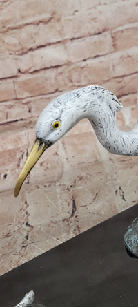 Signed Original Milo Egret/ Crane Bird Hunting Fish Bronze Sculpture statue