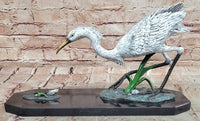 Signed Original Milo Egret/ Crane Bird Hunting Fish Bronze Sculpture statue