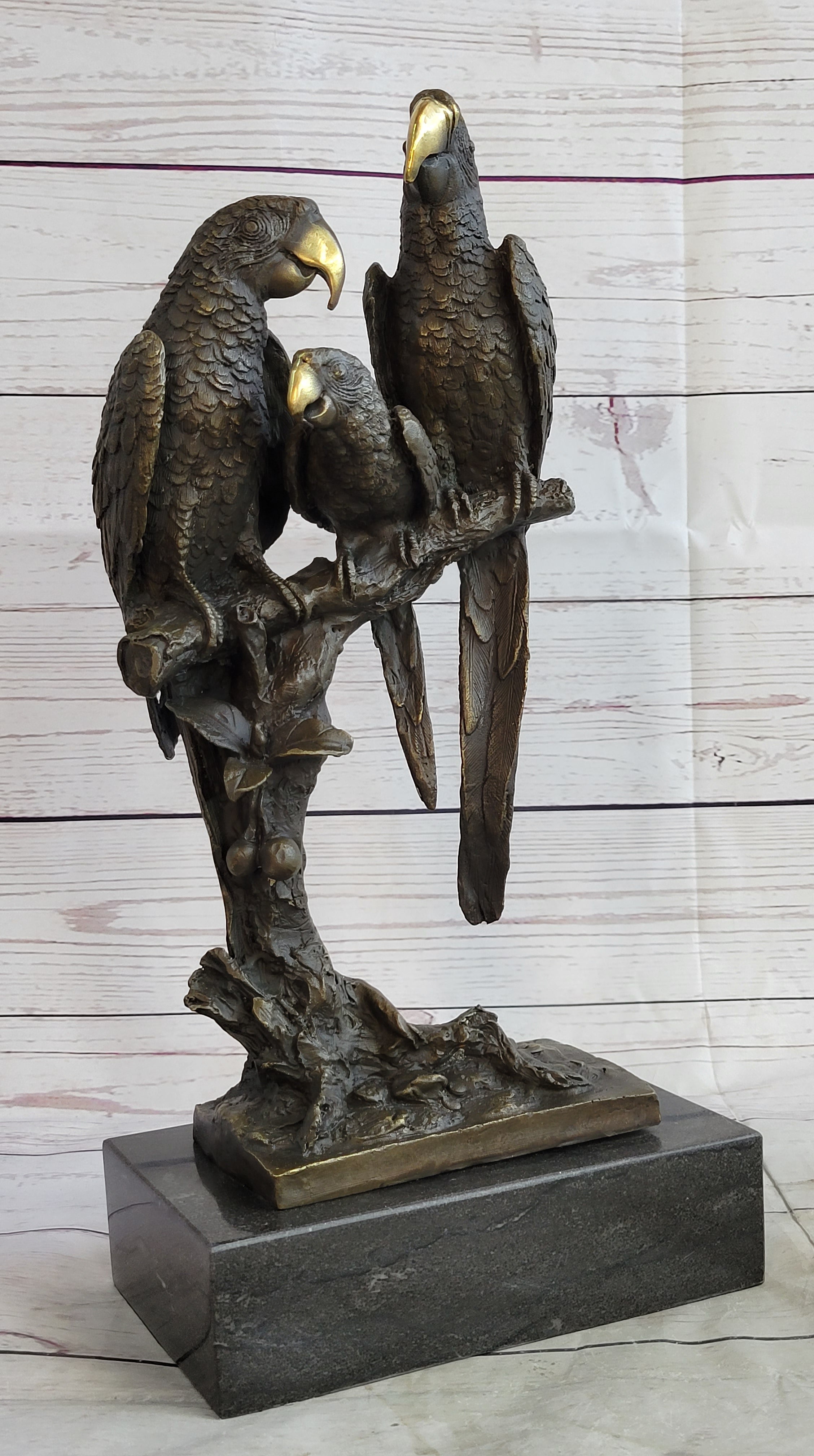 Collector Edition Signed Milo Three Brazilian Parrots Bronze