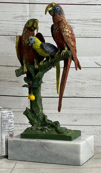 Brazilian Parrot Family Bronze Sculpture on Marble Base