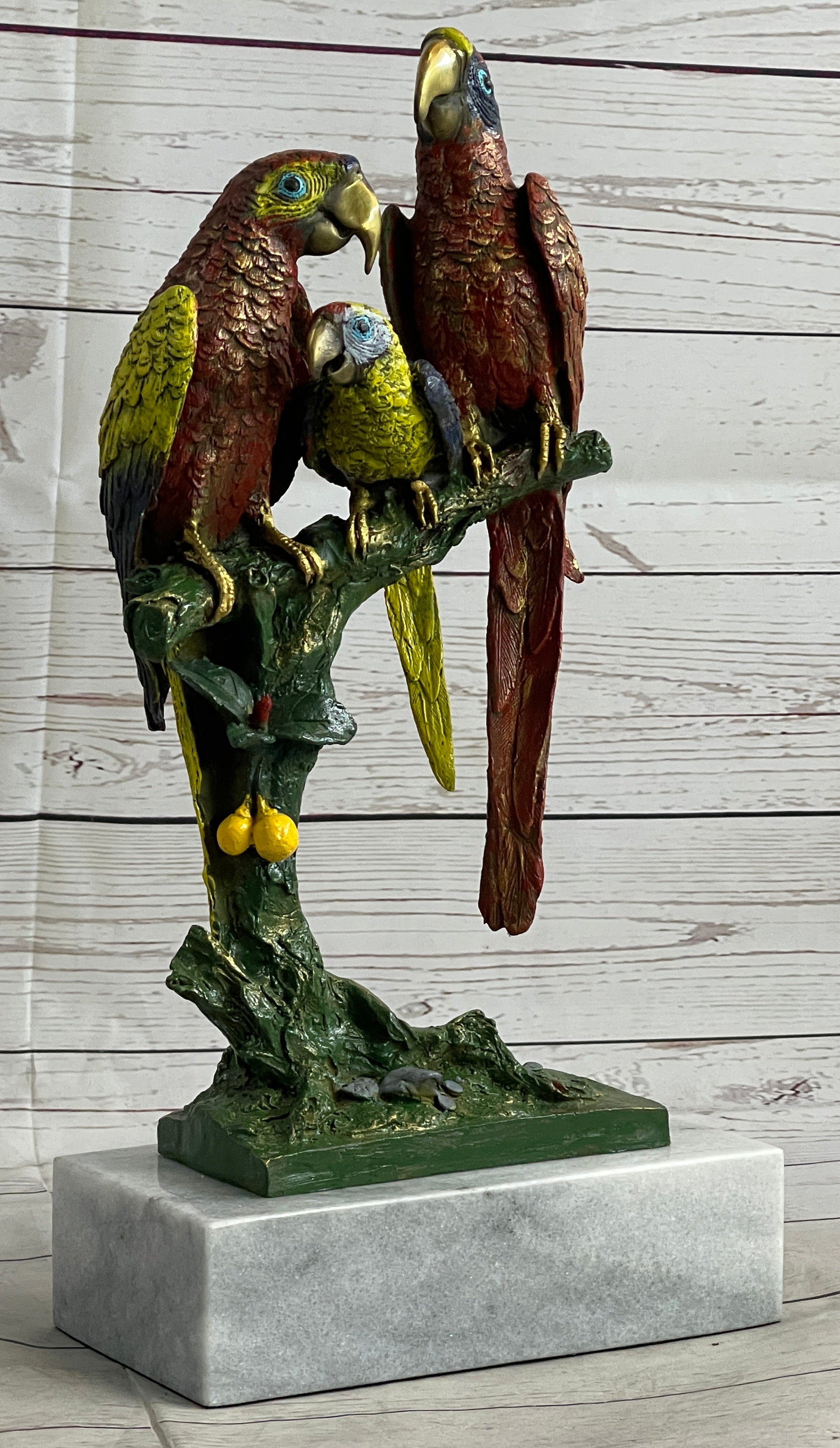 Brazilian Parrot Family Bronze Sculpture on Marble Base