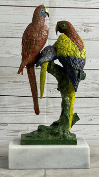 Brazilian Parrot Family Bronze Sculpture on Marble Base