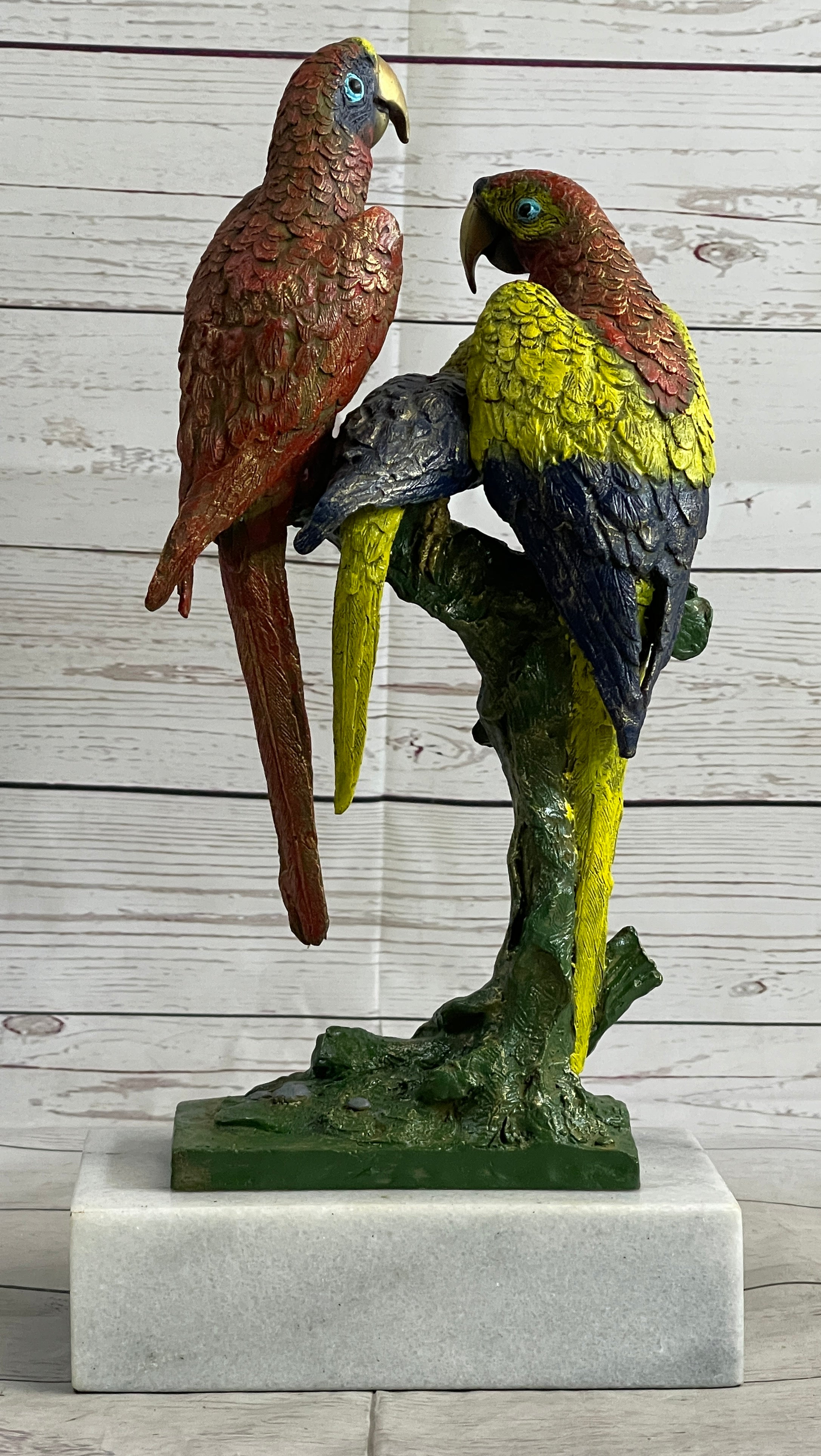 Brazilian Parrot Family Bronze Sculpture on Marble Base