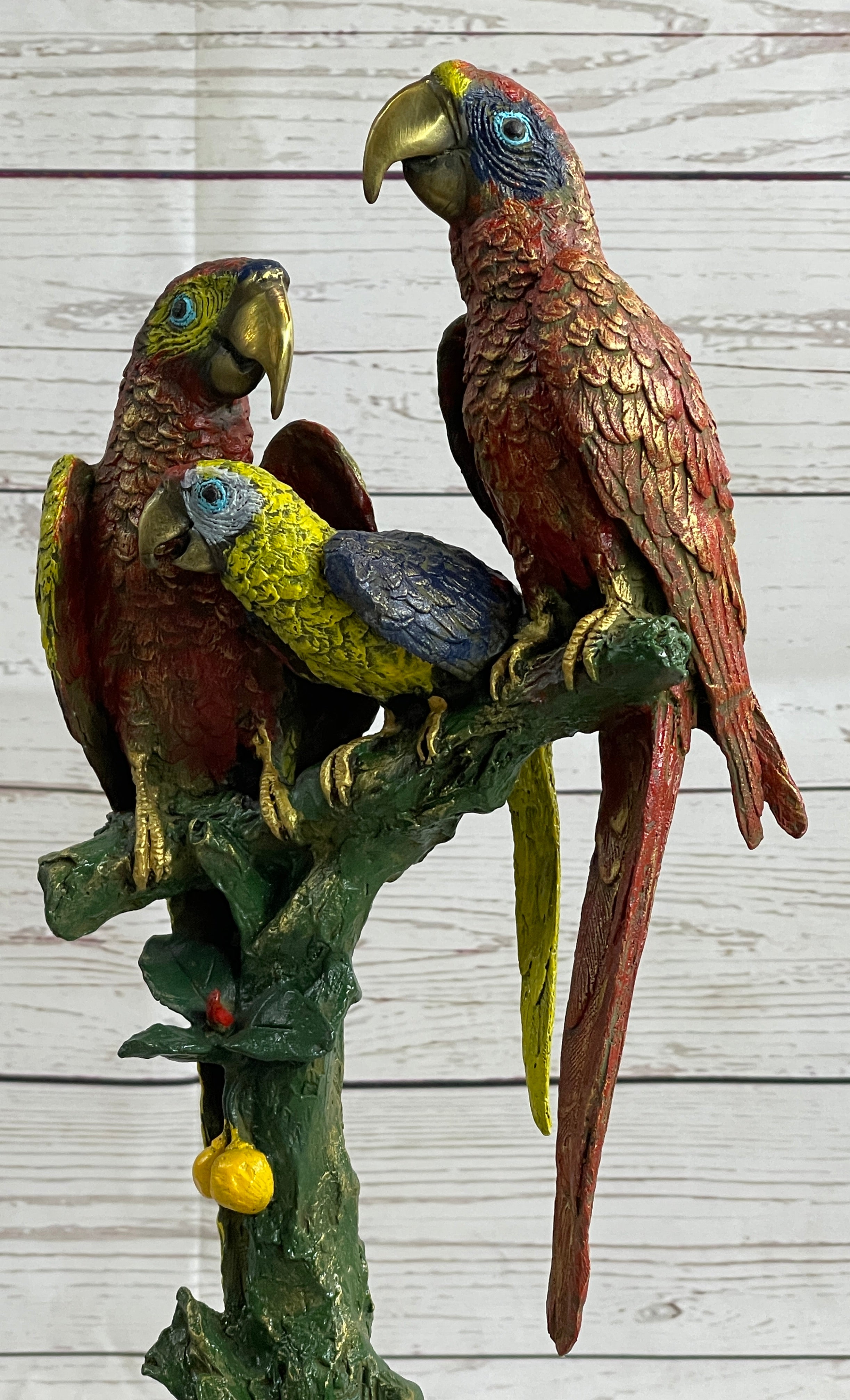 Brazilian Parrot Family Bronze Sculpture on Marble Base