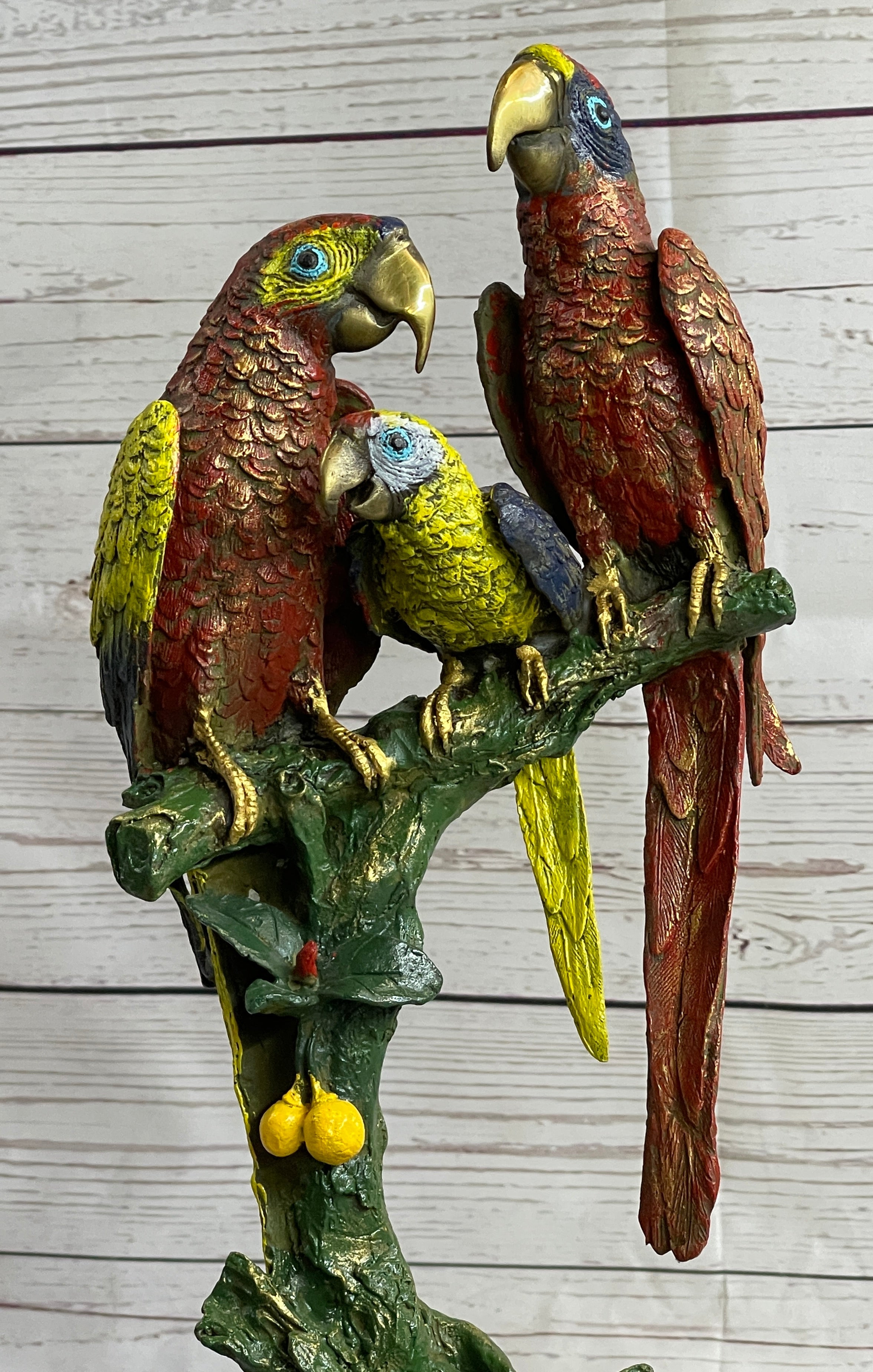 Brazilian Parrot Family Bronze Sculpture on Marble Base