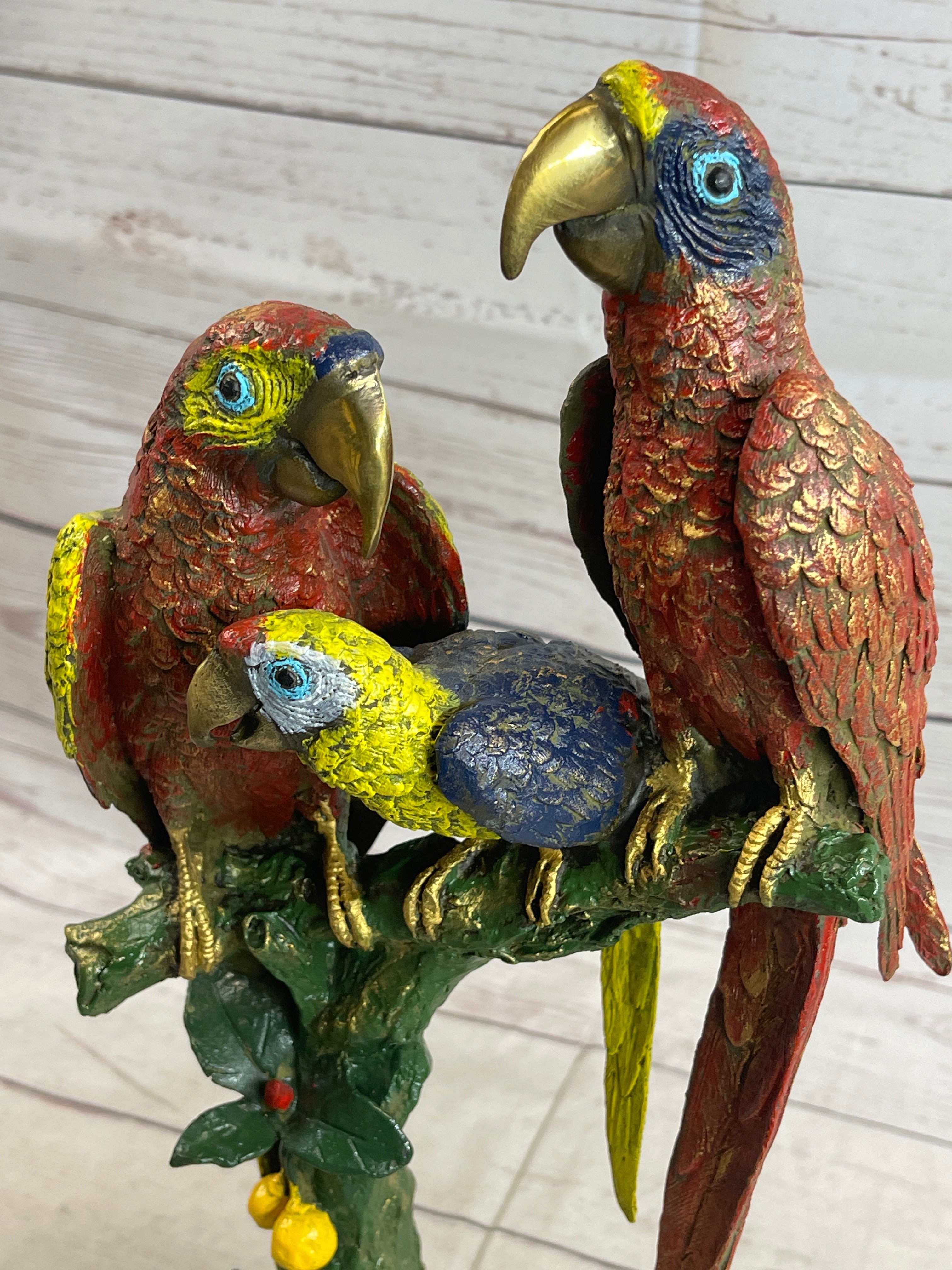 Brazilian Parrot Family Bronze Sculpture on Marble Base