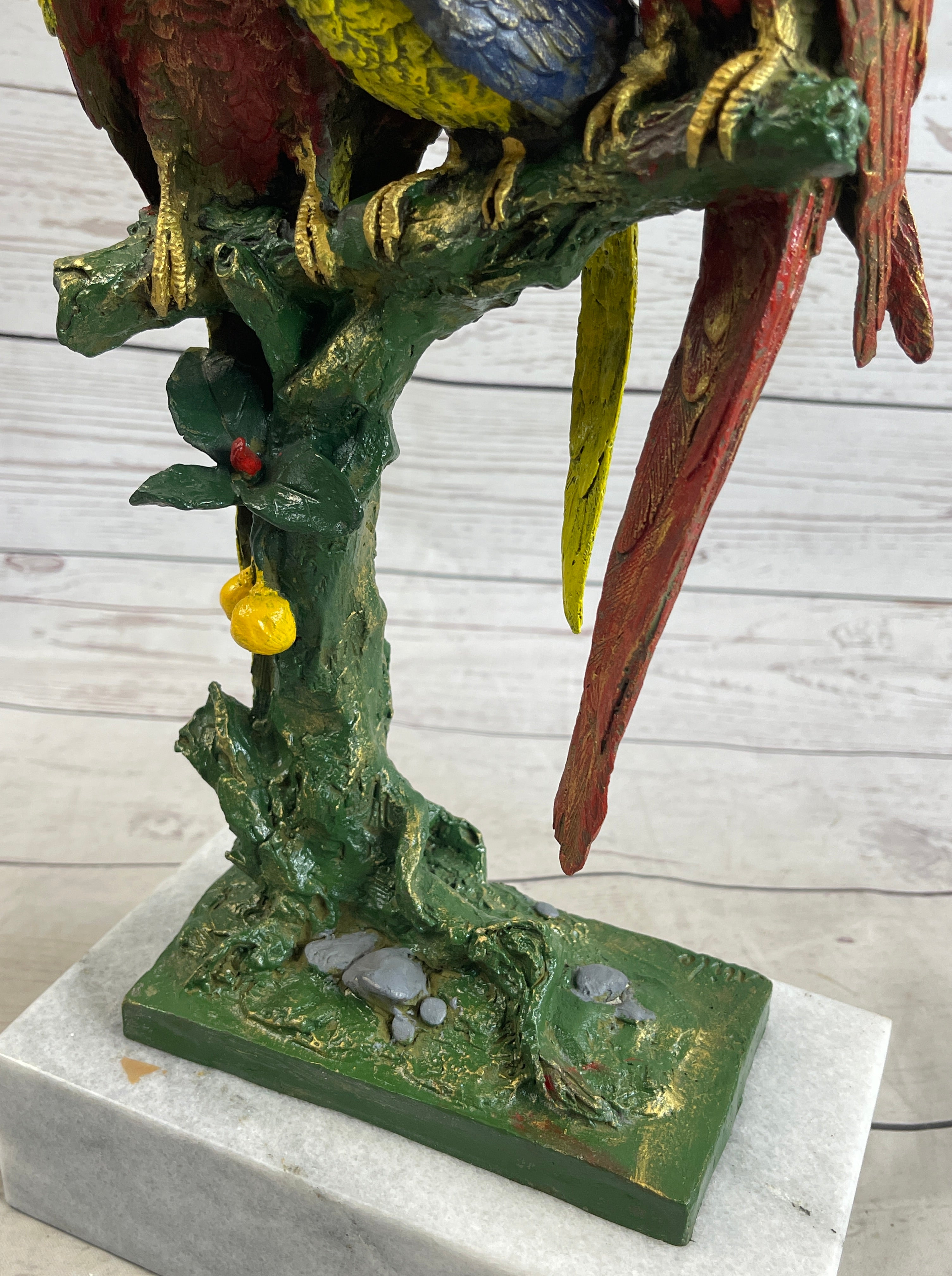 Brazilian Parrot Family Bronze Sculpture on Marble Base