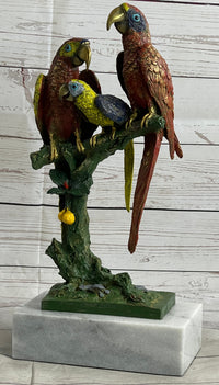 Brazilian Parrot Family Bronze Sculpture on Marble Base