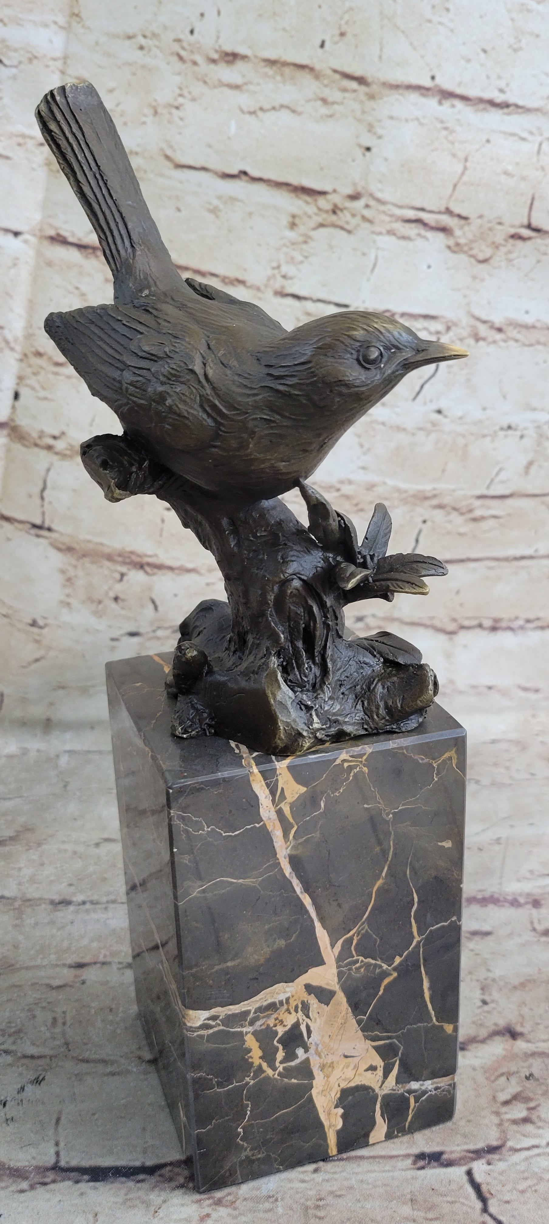 Finch Canary Bird Bronze Sculpture on Marble Base 11" x 5"