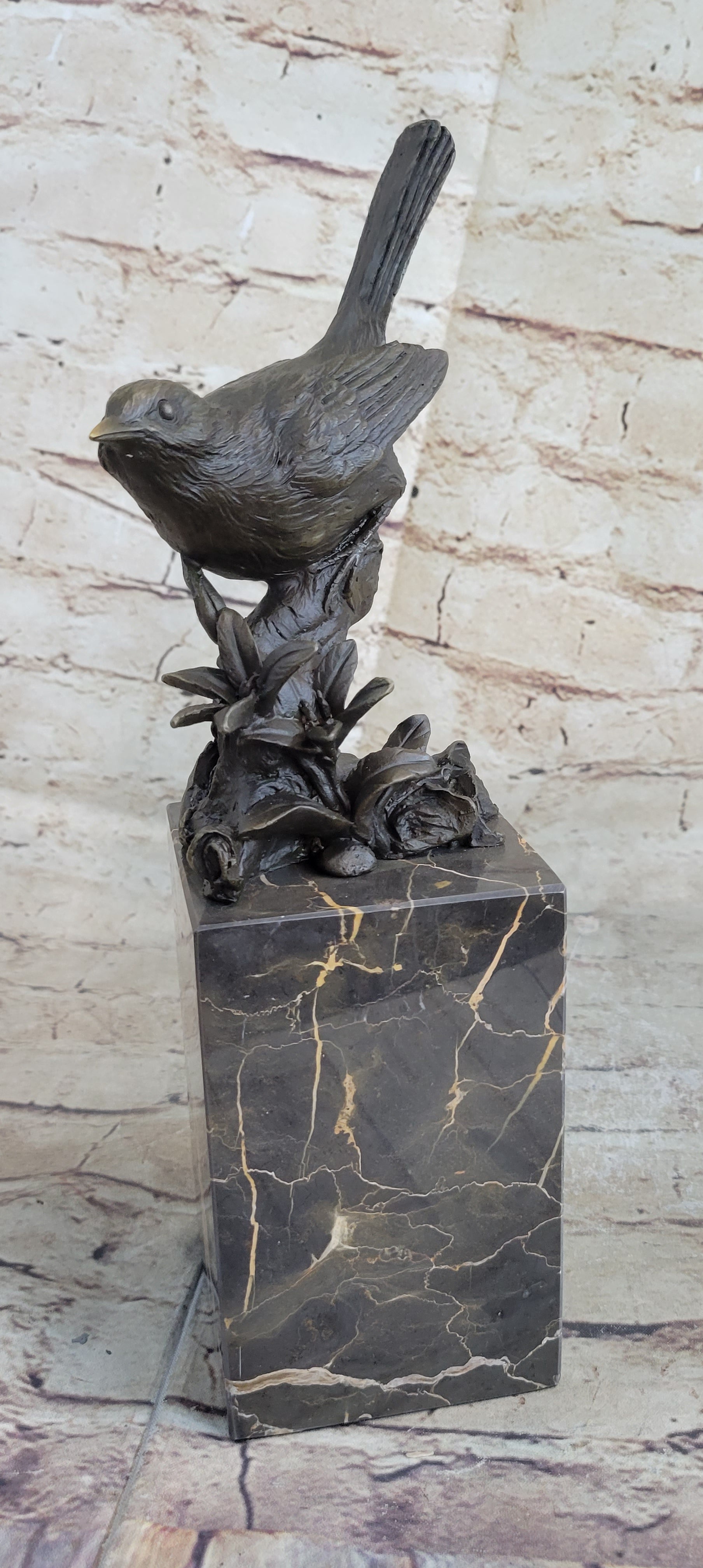Finch Canary Bird Bronze Sculpture on Marble Base 11" x 5"