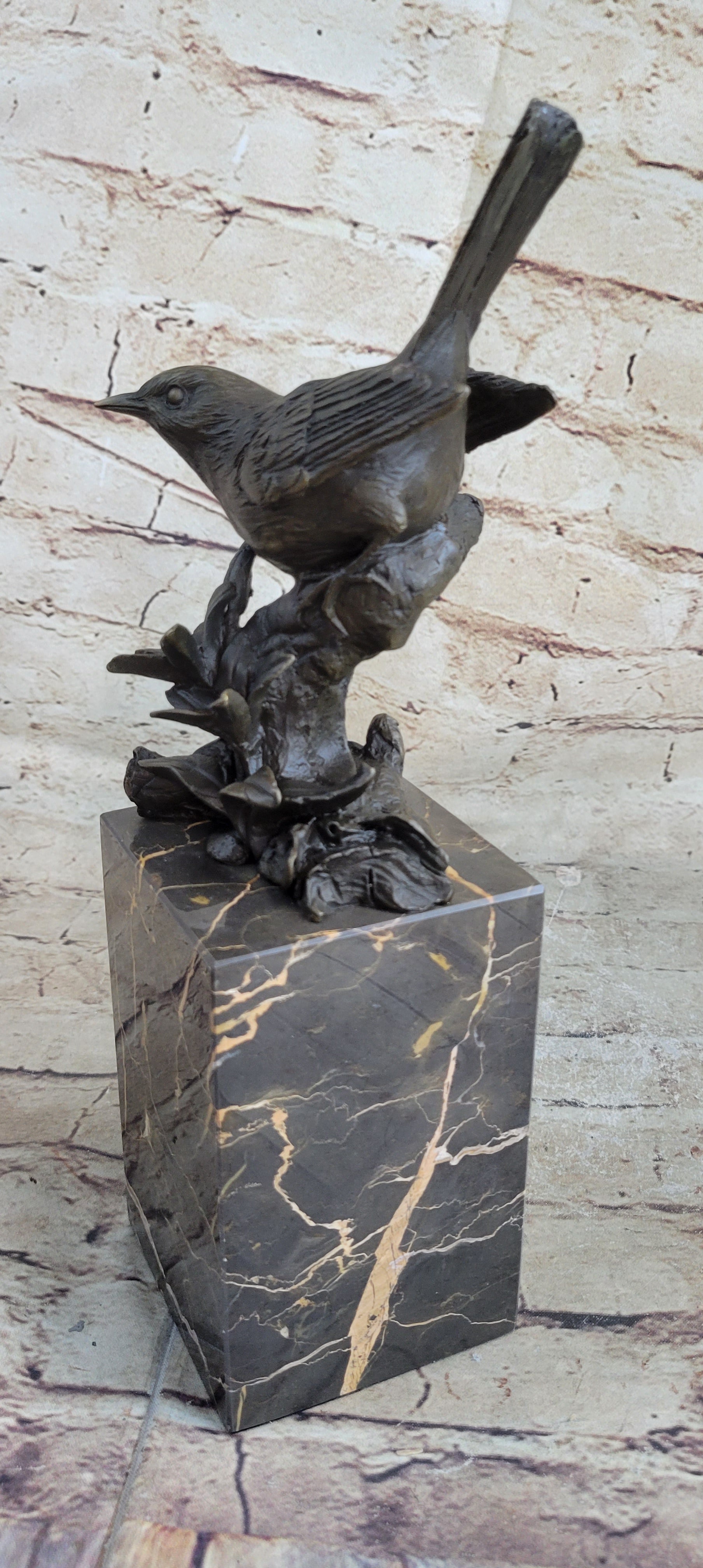 Finch Canary Bird Bronze Sculpture on Marble Base 11" x 5"