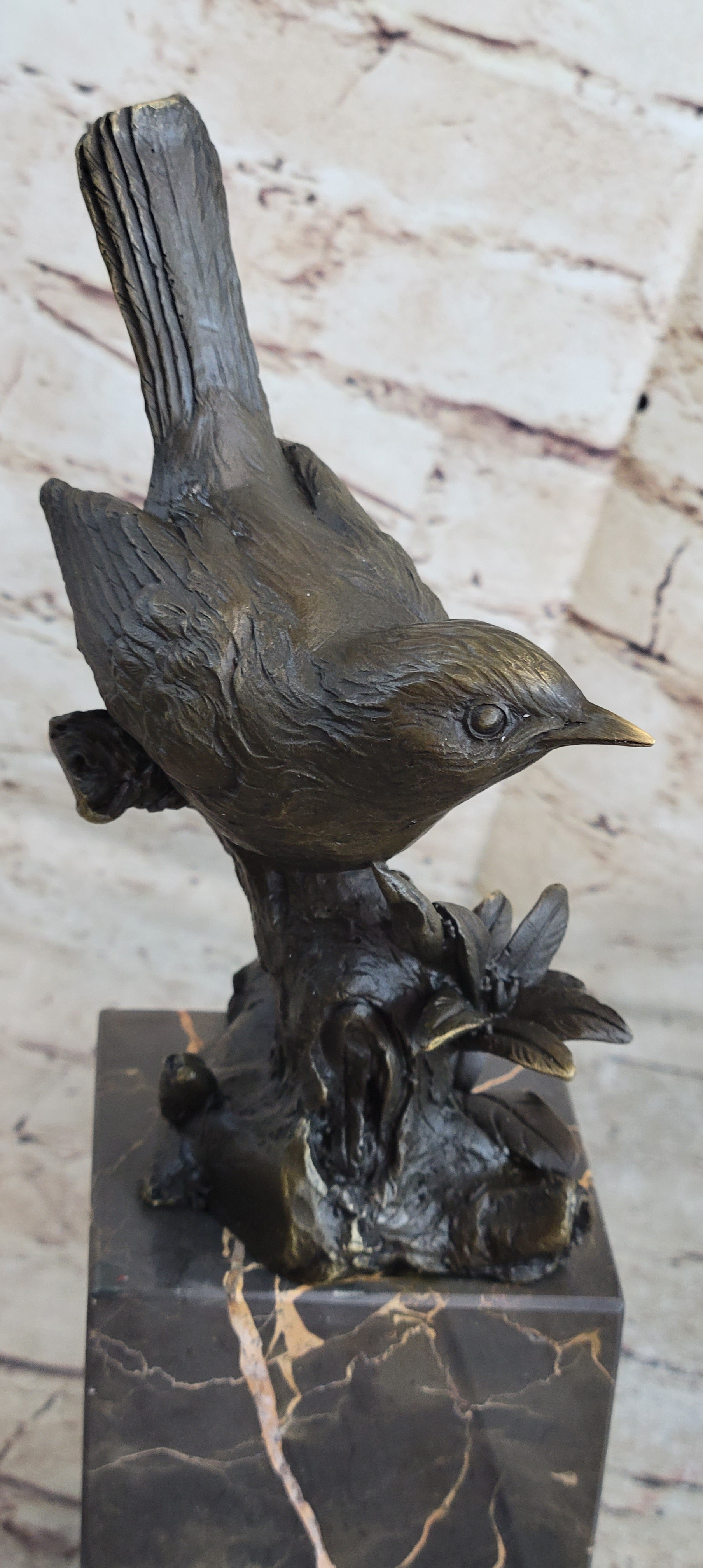 Finch Canary Bird Bronze Sculpture on Marble Base 11" x 5"