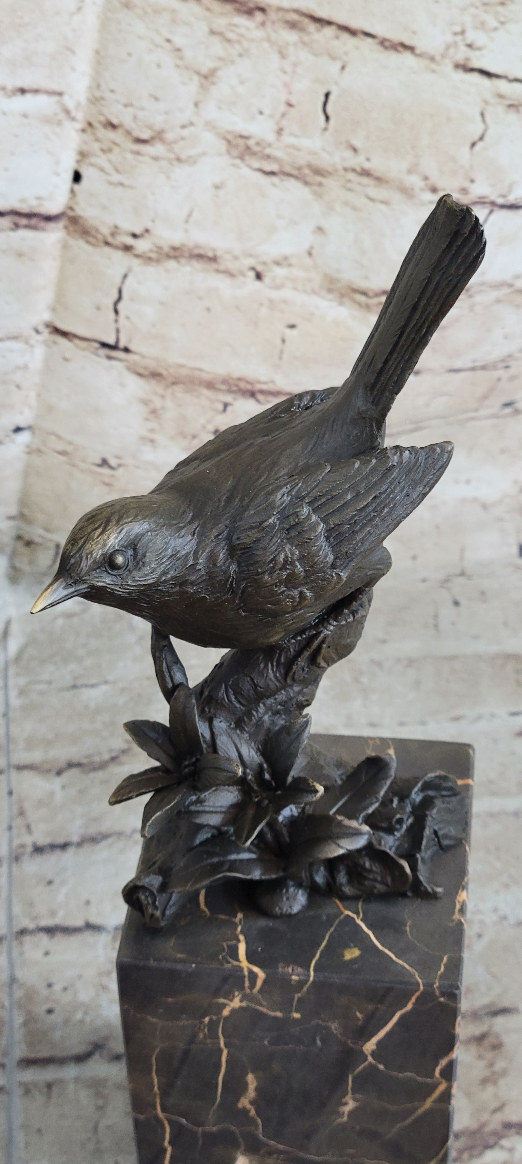 Finch Canary Bird Bronze Sculpture on Marble Base 11" x 5"