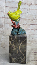 Bronze Colorful Yellow Finch Songbird Sculpture Marble Base
