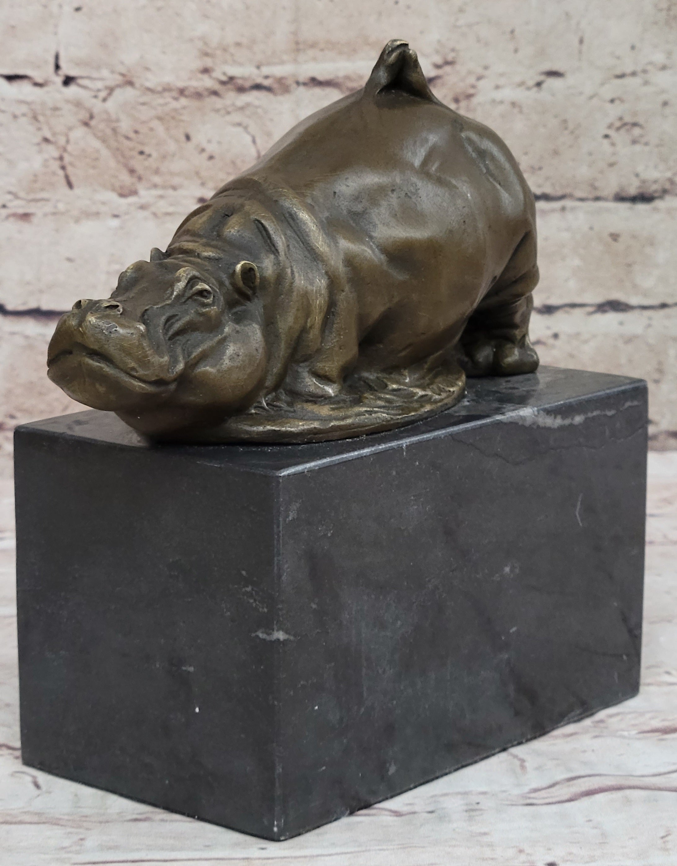 Miniature Hippopotamus Hippo Bronze Figure 6.5" x 5"
