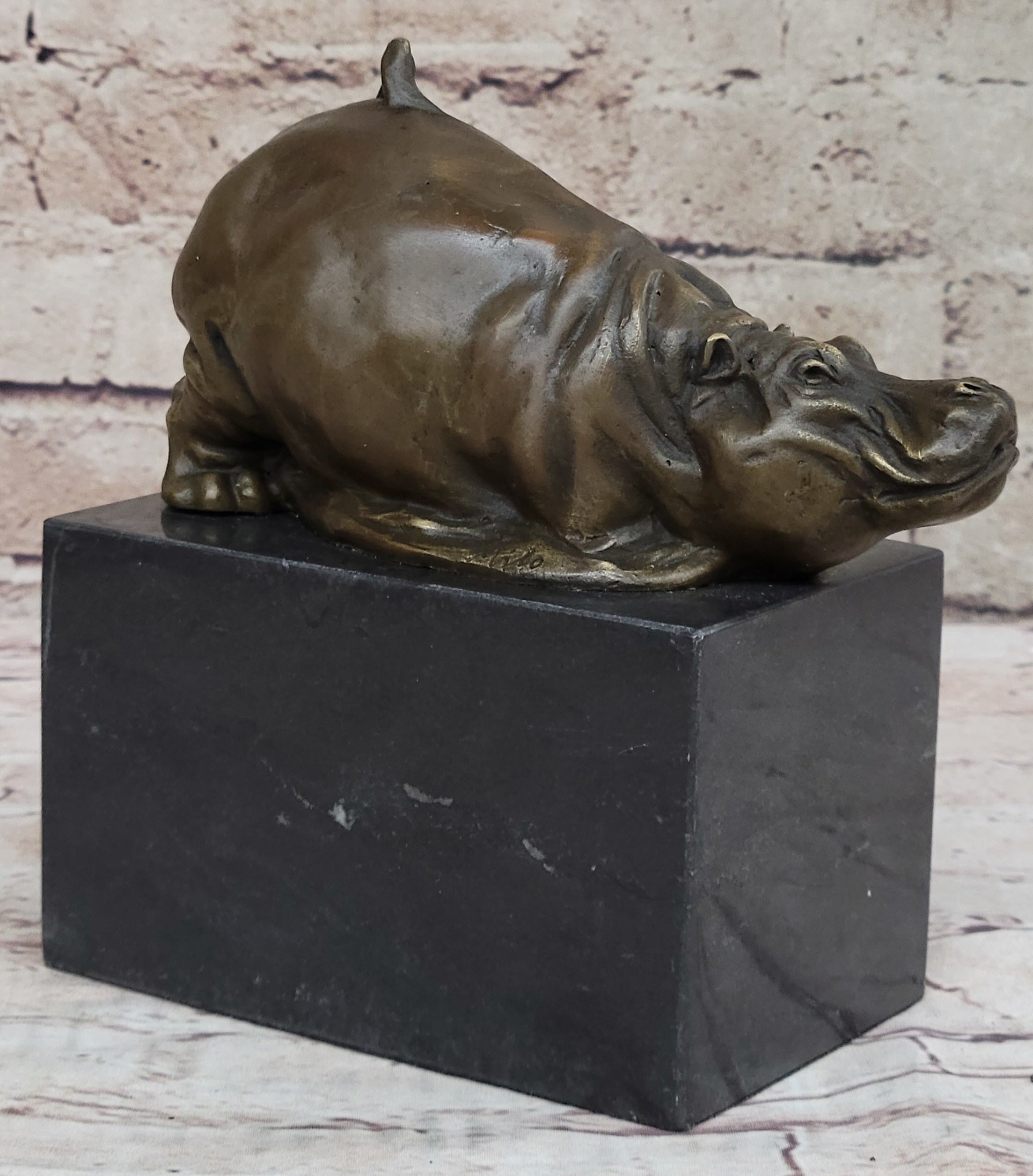 Miniature Hippopotamus Hippo Bronze Figure 6.5" x 5"