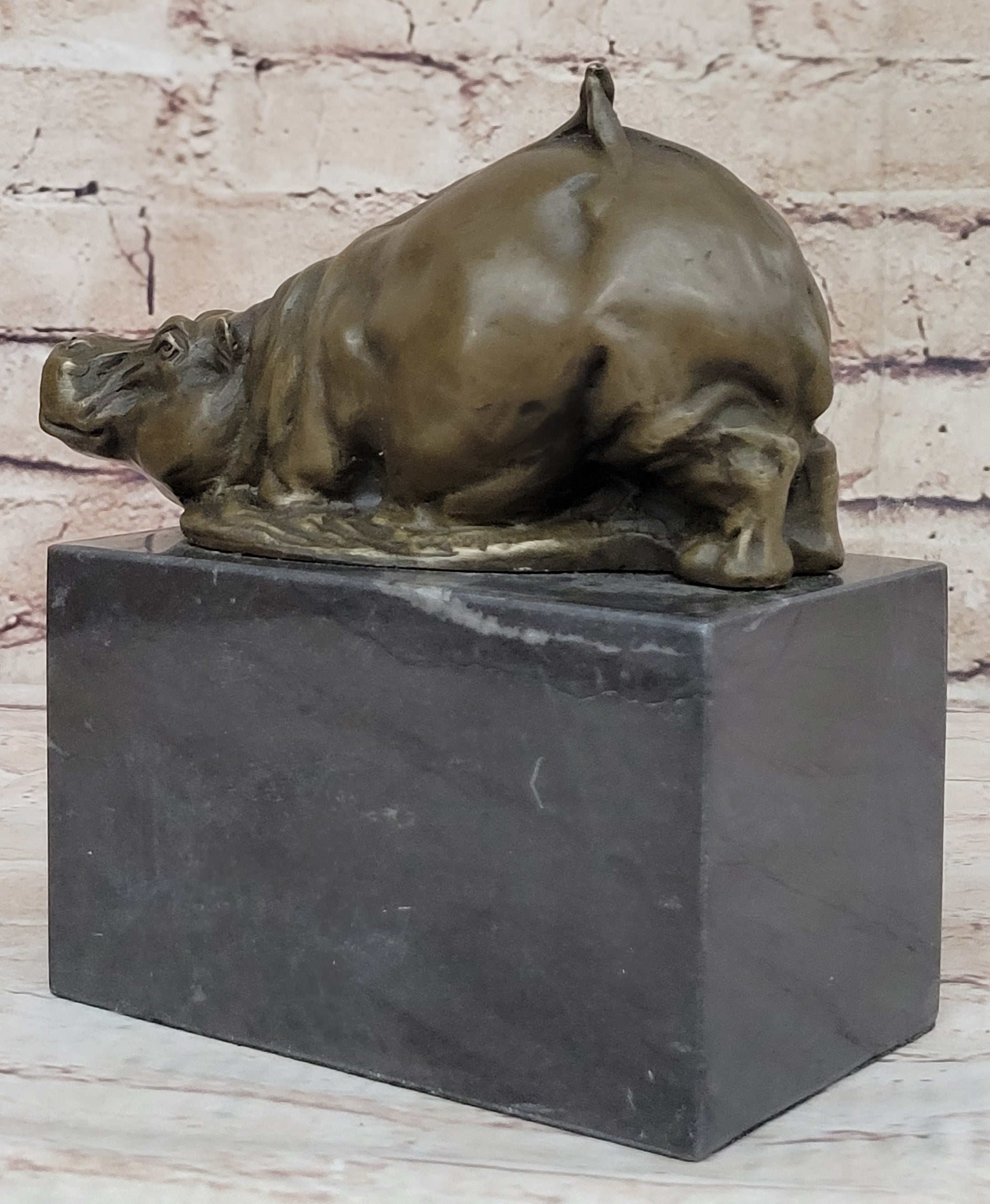 Miniature Hippopotamus Hippo Bronze Figure 6.5" x 5"