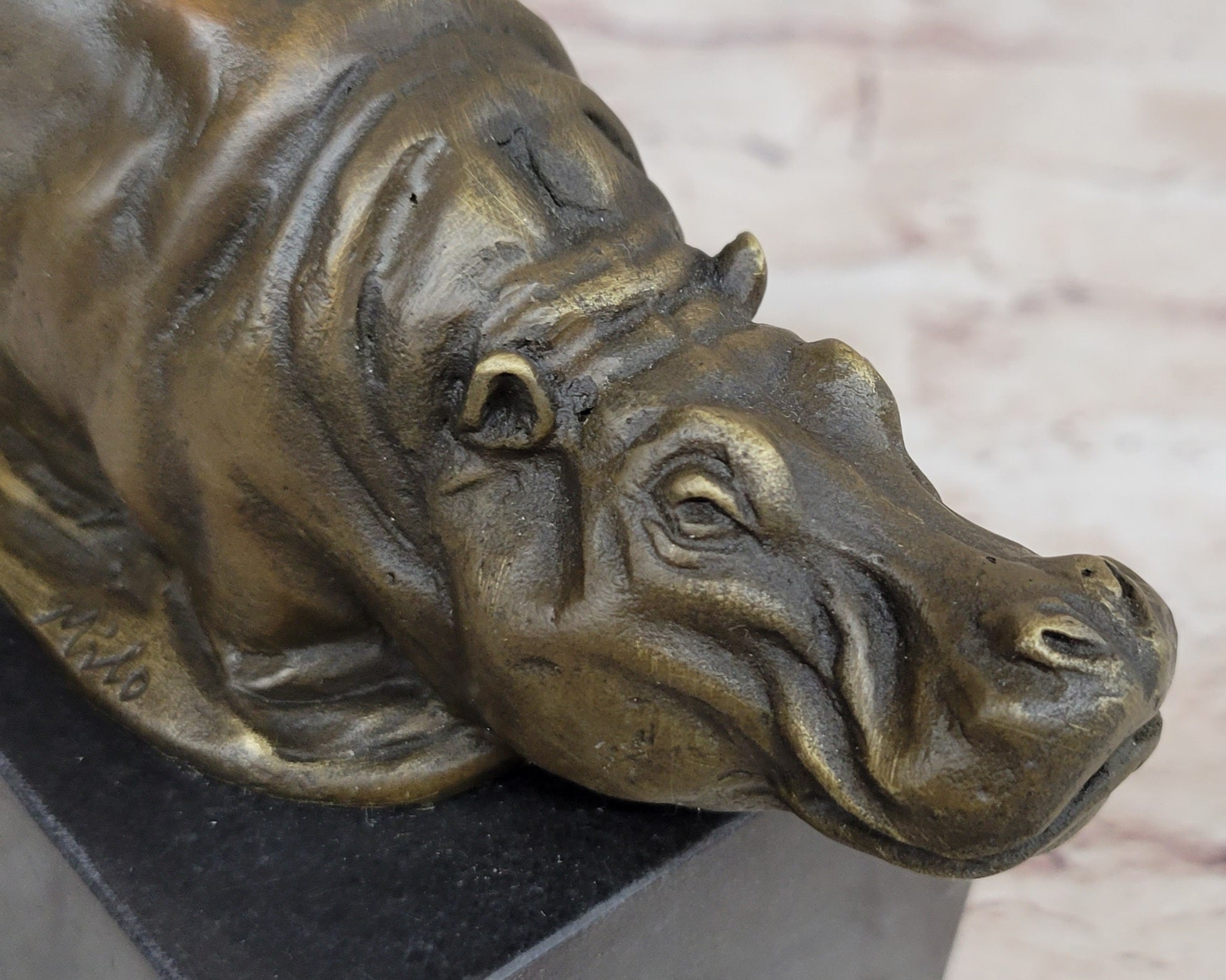 Miniature Hippopotamus Hippo Bronze Figure 6.5" x 5"