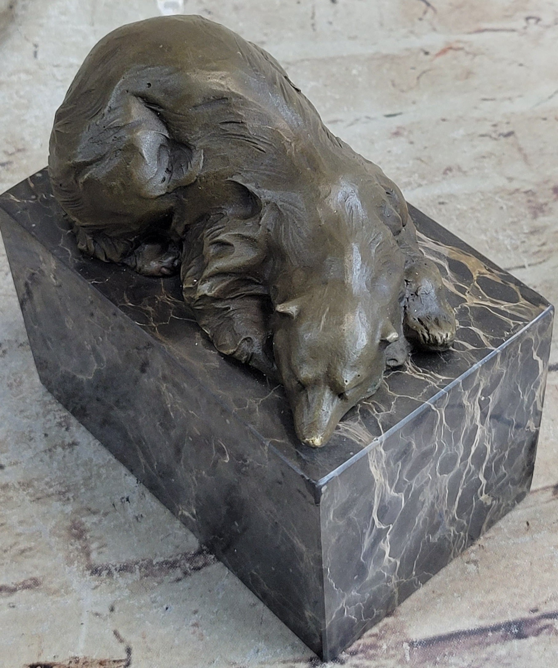 Signed Milo Polar Bear Bronze Sculpture Marble Base