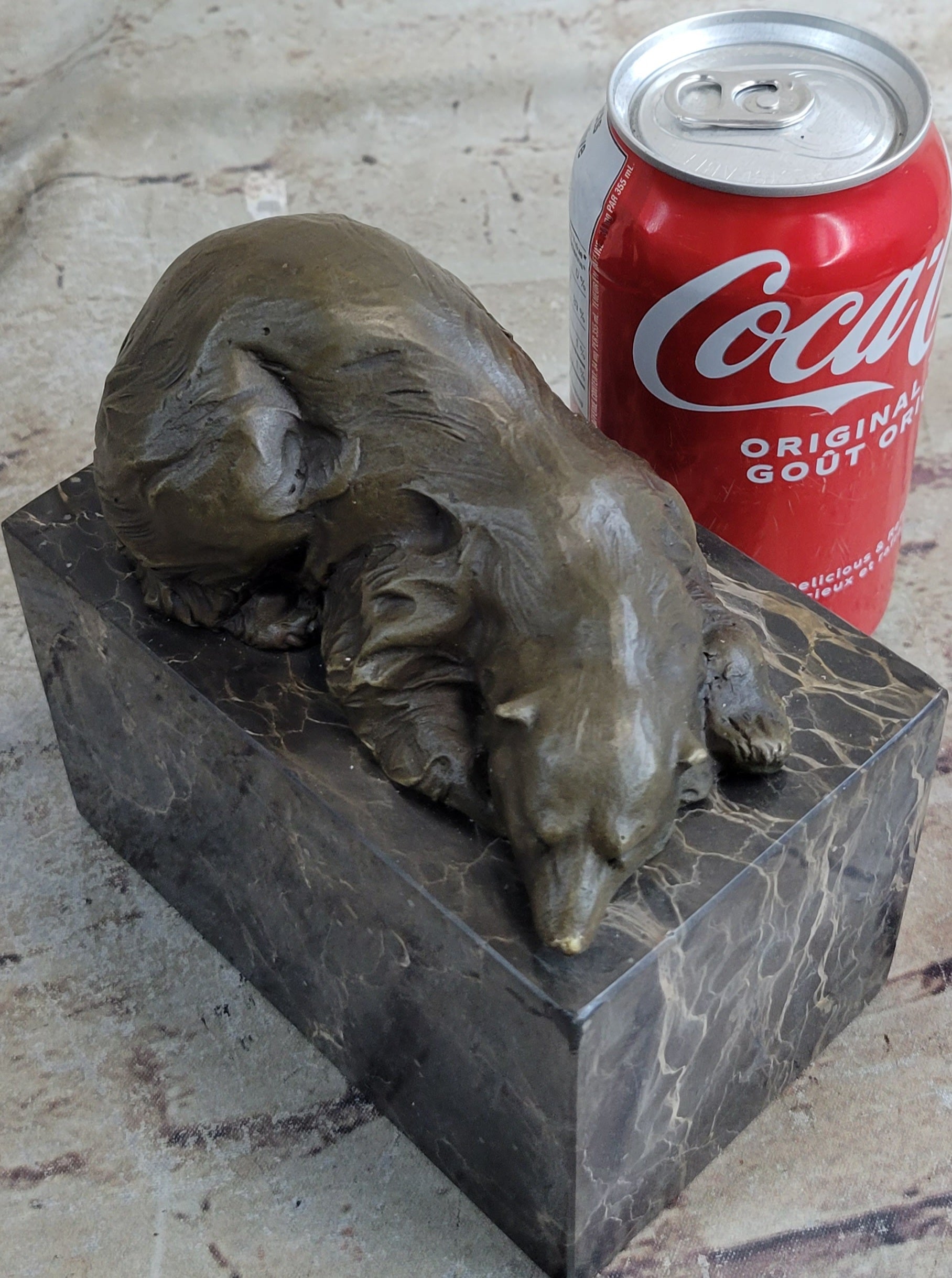 Signed Milo Polar Bear Bronze Sculpture Marble Base