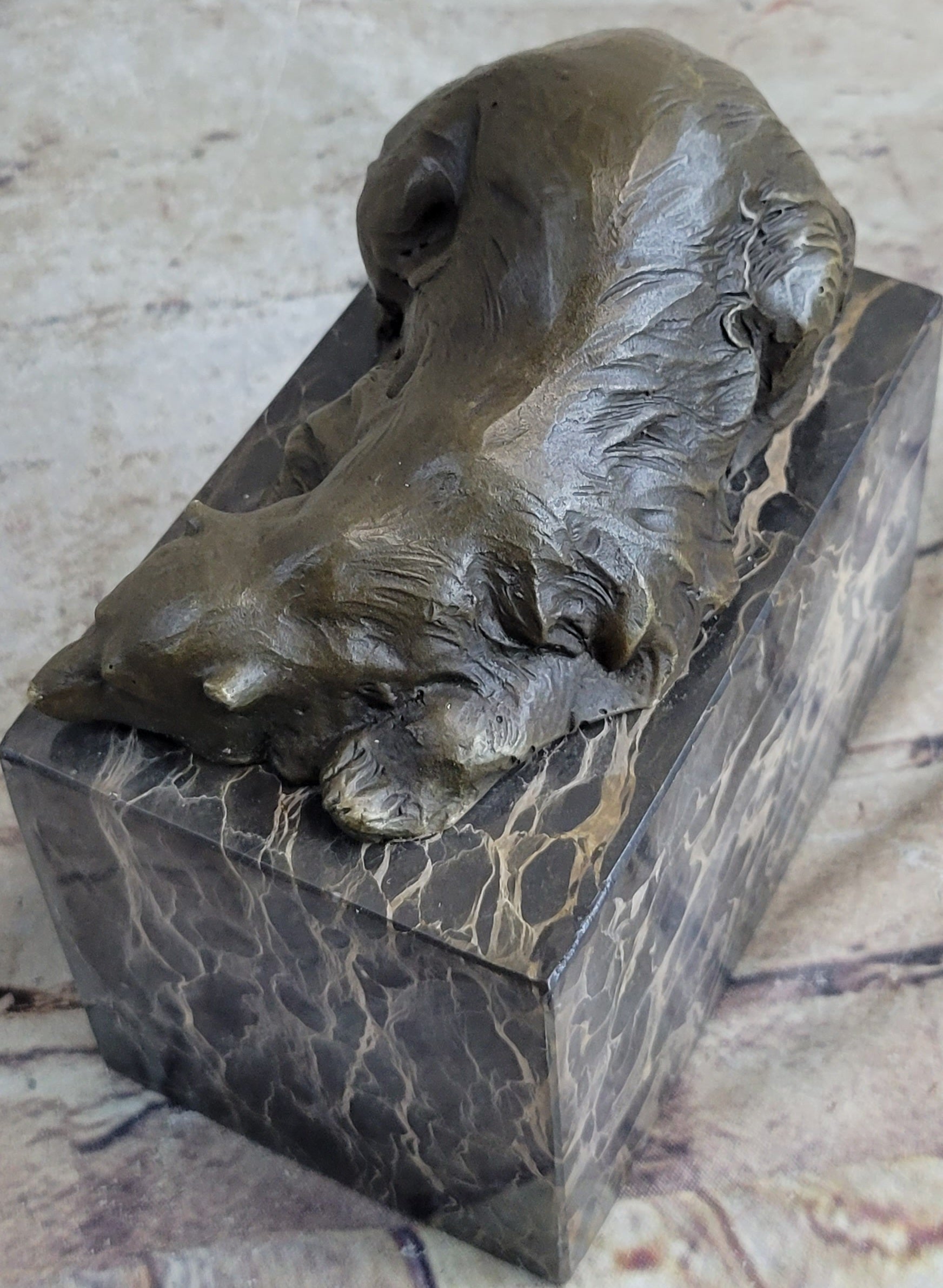 Signed Milo Polar Bear Bronze Sculpture Marble Base