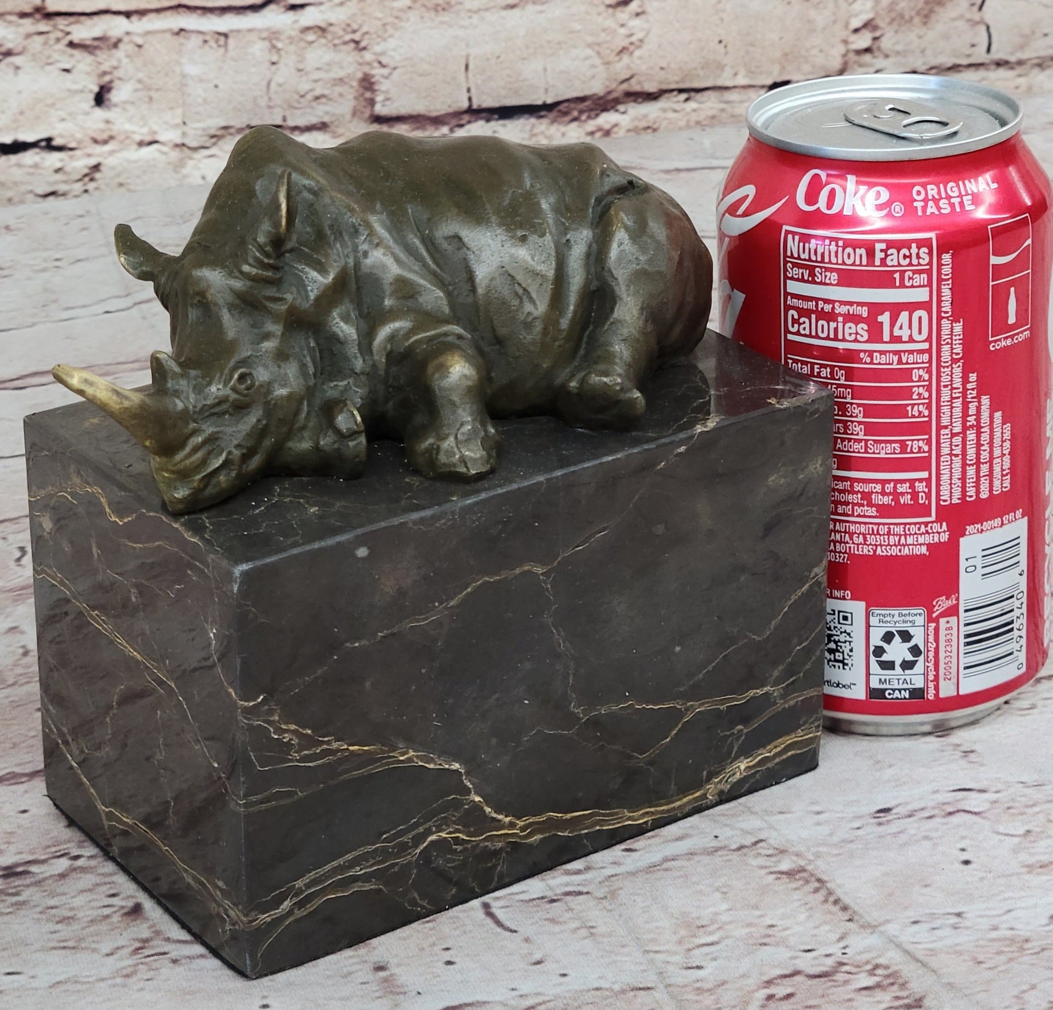 Rhinoceros Rhino Bookend Bronze Lost Wax Casting Marble Base