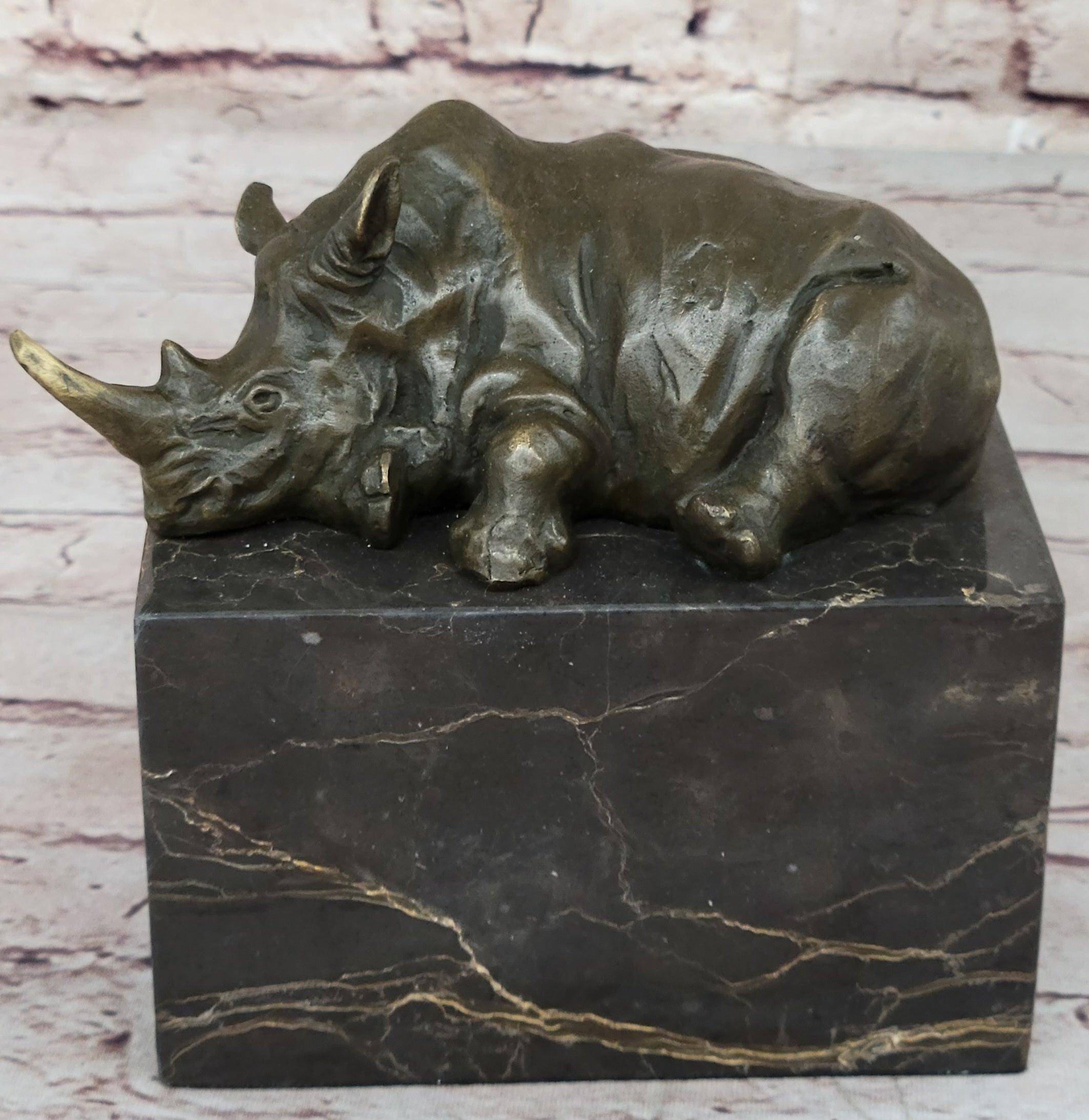 Rhinoceros Rhino Bookend Bronze Lost Wax Casting Marble Base