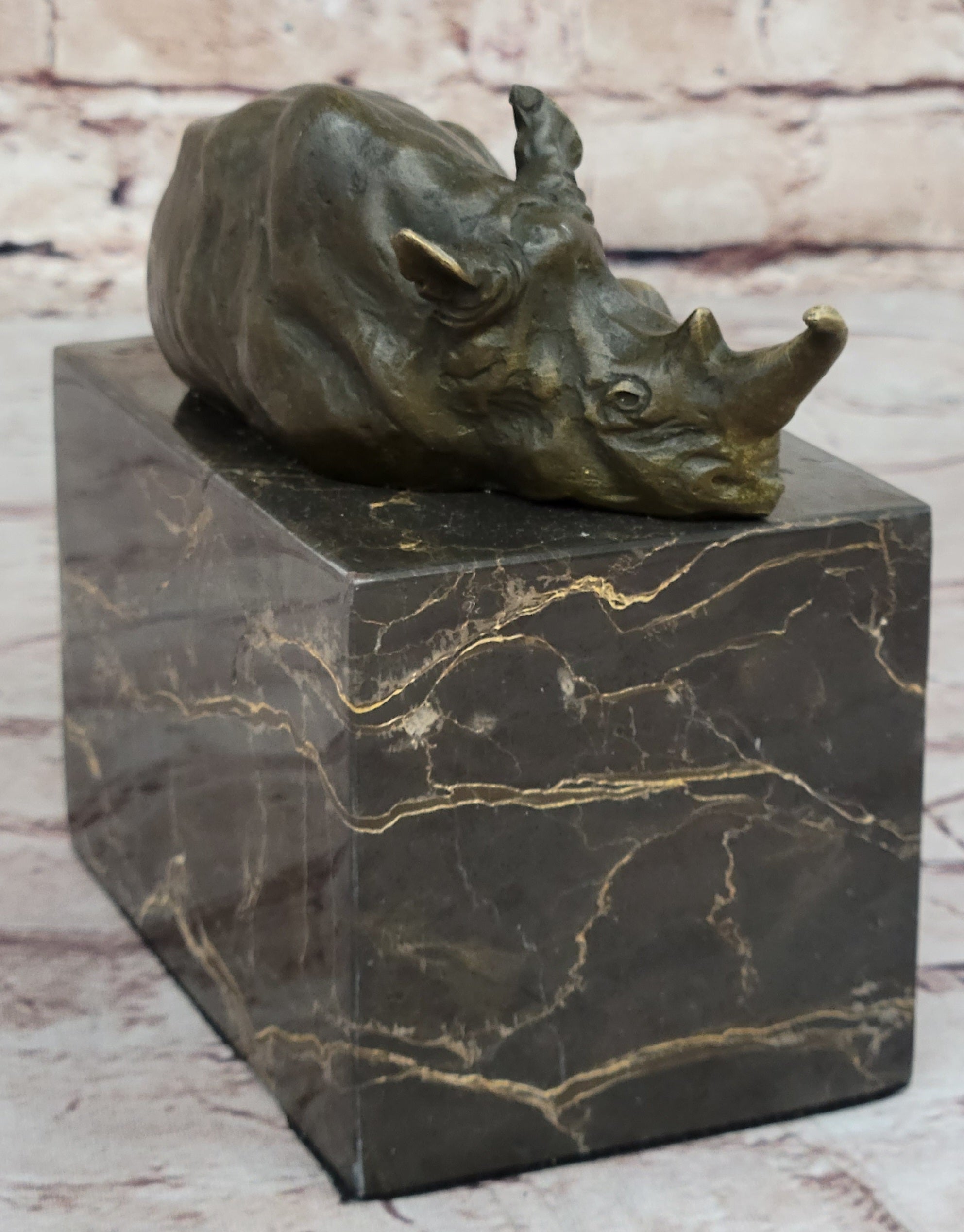 Rhinoceros Rhino Bookend Bronze Lost Wax Casting Marble Base