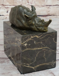 Rhinoceros Rhino Bookend Bronze Lost Wax Casting Marble Base