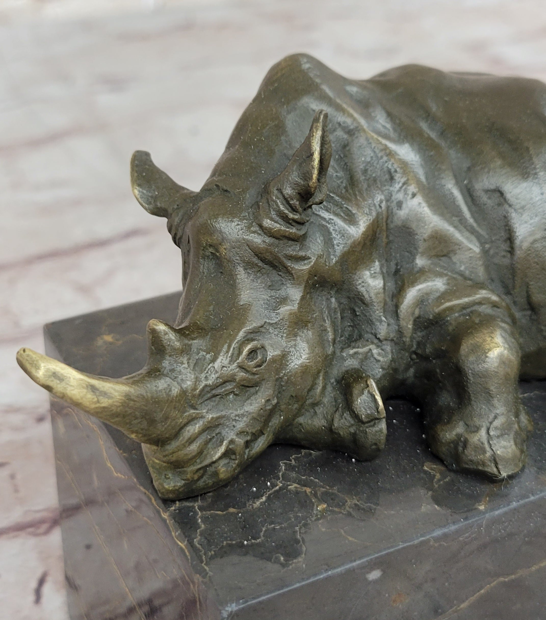 Rhinoceros Rhino Bookend Bronze Lost Wax Casting Marble Base